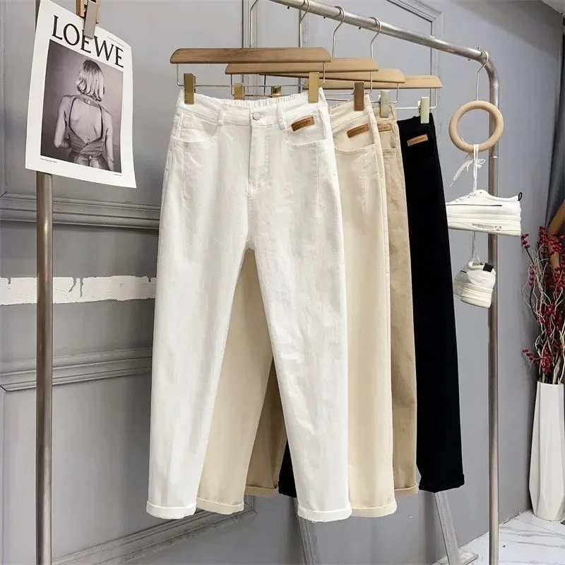 Белые джинсы женские свободные повседневные шаровары весна-осень 2024 корейские