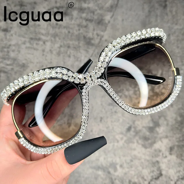Diamond Oversized Round Sunglasses Luxury Brand 2022 Crystal Blingbling Stylish Sun Glasses Lunette De Solei Sunglasses 1