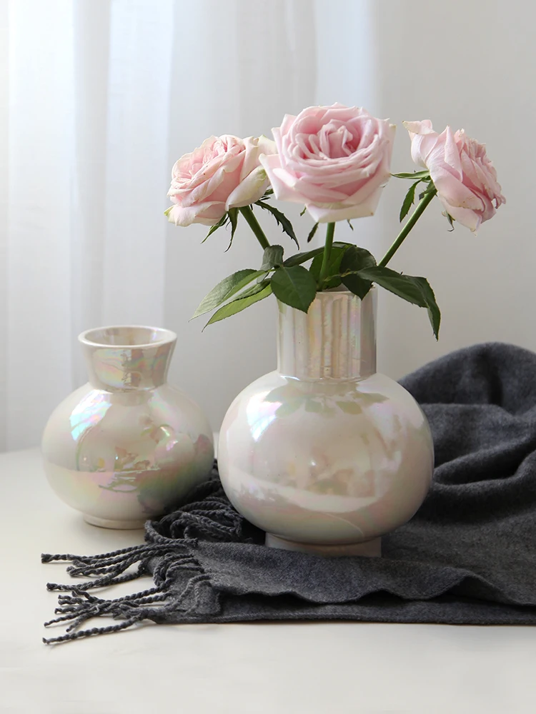 

Light Luxury Creative Fantasy Colorful White Pearlescent Ceramic Vase, Living Room Flower Arrangement, Net Red