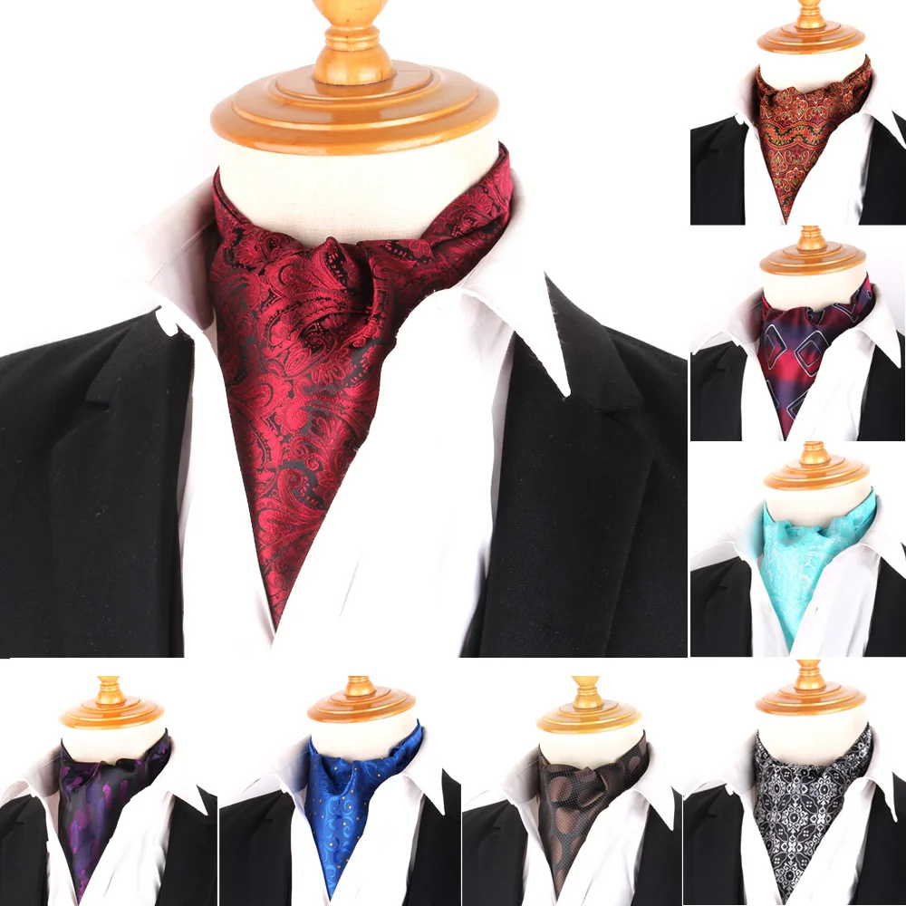 Men Cashew Ascot Tie Wedding Floral Paisley Cravat Ascot Scrunch Self British Gentleman Polyester Soft Neck Tie Gifts Tie Scarf