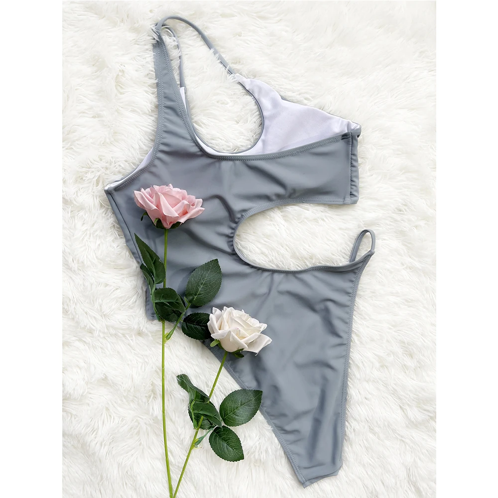 FS Sexy Gray One Shoulder Cut Out Micro String Swimwear Swimsuit Monokini Bikini Piece Bathing Suit Asymmetry Beachwear 2022 |