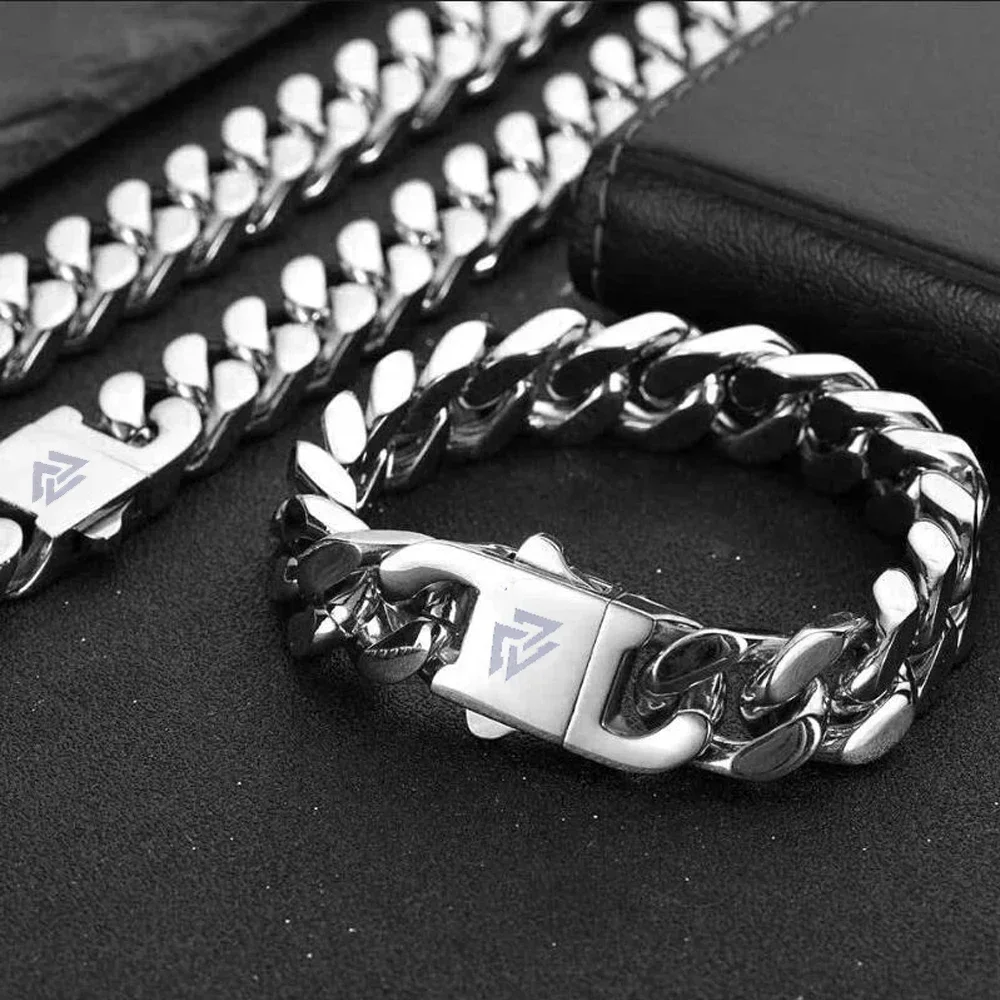 Punk Hip Hop Cuban Chain Men's Bracelet Stainless Steel Fine Polished 7mm/9mm Four Sides Cut Boyfriend Gift