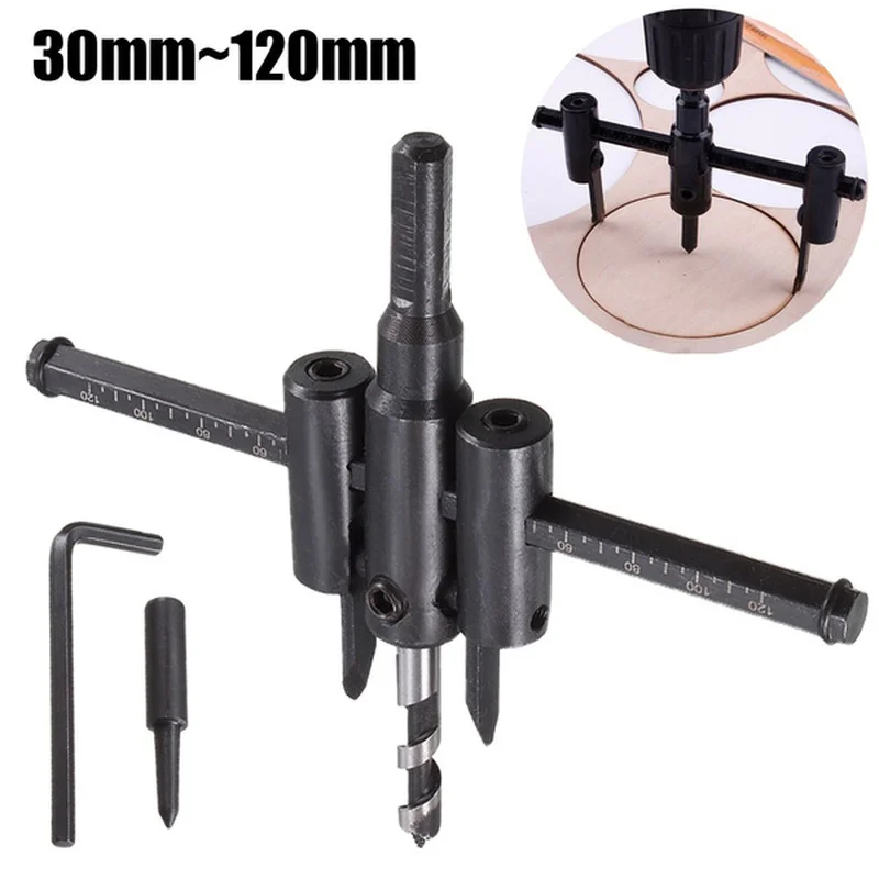 Circle Hole Saw Adjustable Drill Bit 120/200/300mm Aircraft Type Wood Hole Drill Bits Saw Cutter Cordless Woodworking Tools