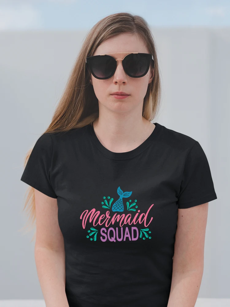 

Black Mermaid Squad Shirt Top Funny Tee Harajuku Women's Clothing Summer 2022 Tops Short Sleeve T-Shirt Female Wholesale Yeskuni