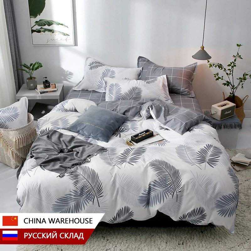 

Simple Printed Bed Linen Sheet Bedding Set With Pillowcase Duvet Cover Sets Single Double Queen King Size Quilt Covers Linens