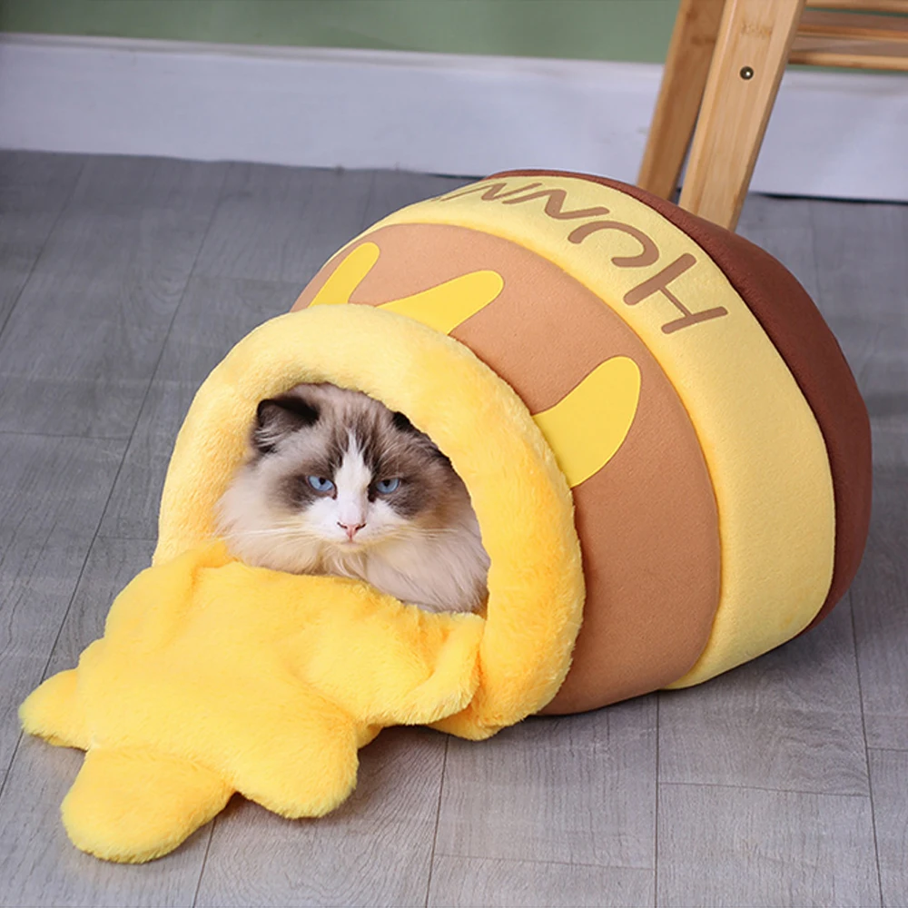 

For Small Cats Dogs Cat Sleep Bag Cat Bed Cute Plush Cartoon Cat House Pets Product Soft Pet Nest Warm Pet Basket