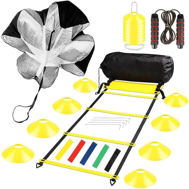 

ELOS-Speed Agility Training Set Includes Ladder 10 Resistance Cones Running Parachute Jump Rope Resistance Bands For Athletes