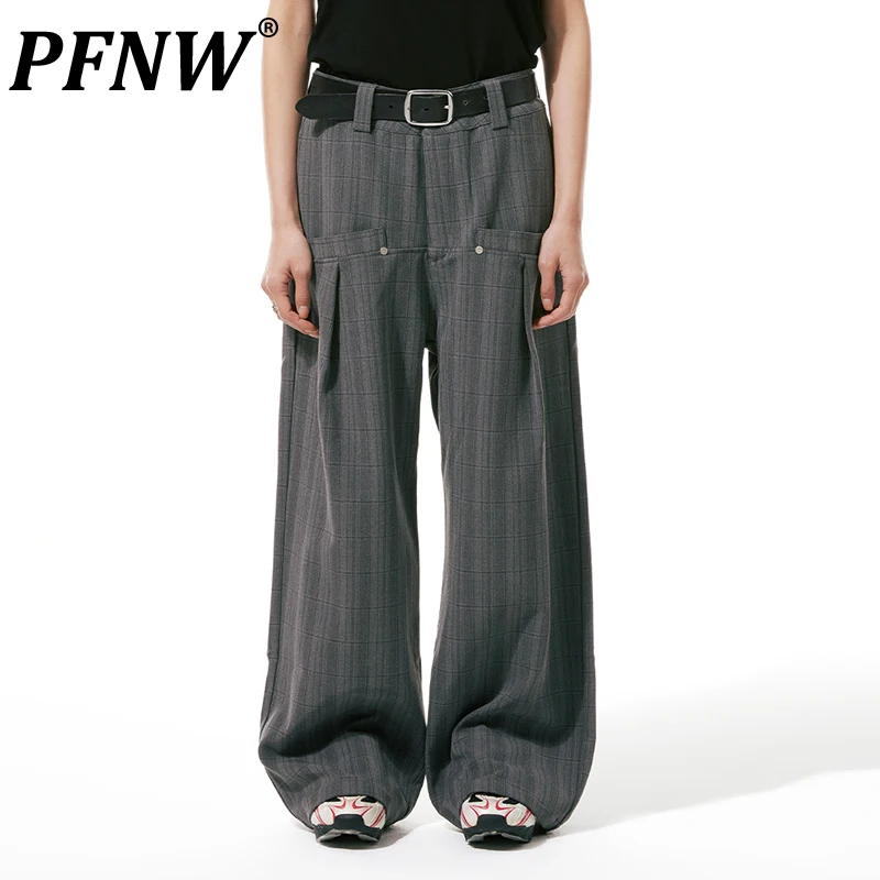 

PFNW Spring Autumn Men's Trousers Streetwear Stylish Chic Niche Unique Pockets Design Solid Straight Suit Casual Pants 28A0354