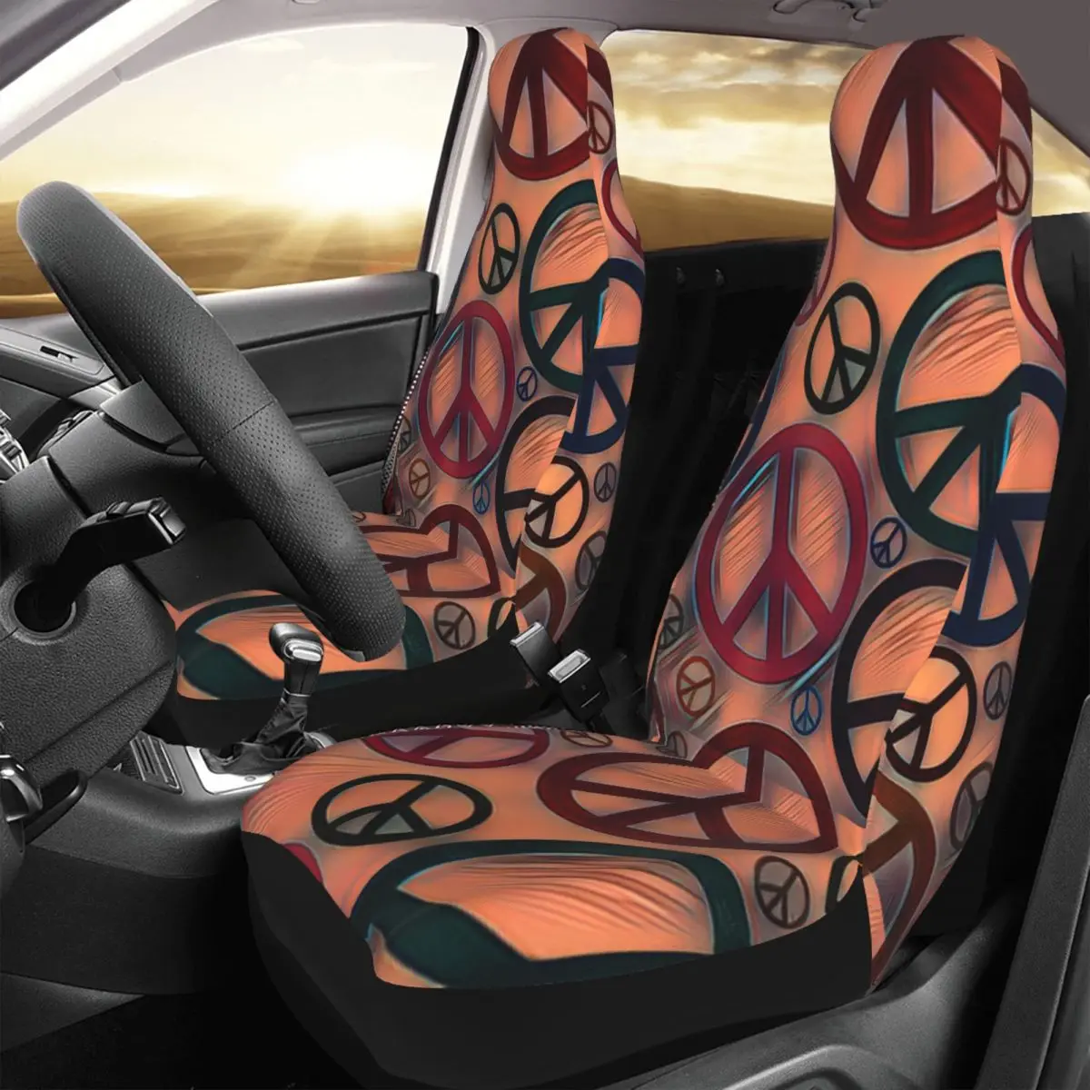 

Hippie Style Peace Signs Car Seat Cover Custom Printing Universal Front Protector Accessories Cushion Set