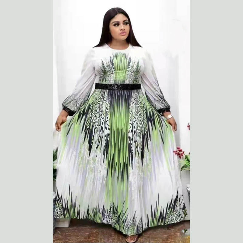 

LIZHILIZHI Fashion Leopard Print Slim Fit Large Skirt Robe High Waist Temperament Dress Ladies Muslim Dress Prom Casual