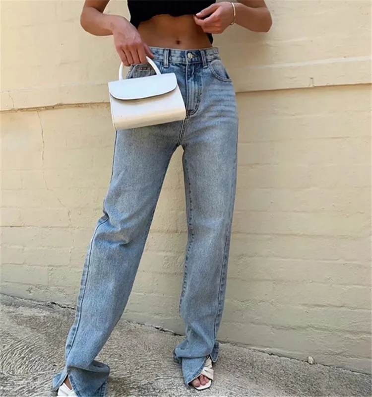 

Women Split Vintage Personality Casual Fashion Denim Pants 2021 High Waist Bottoms Ladies Classic Jeans Trousers Streetwear New