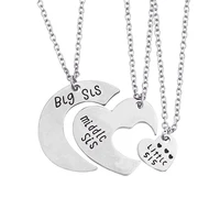 houwu fashion 3 pieceset big middle little sister necklace jewelry heart shape family pendant necklace for women best sister gi
