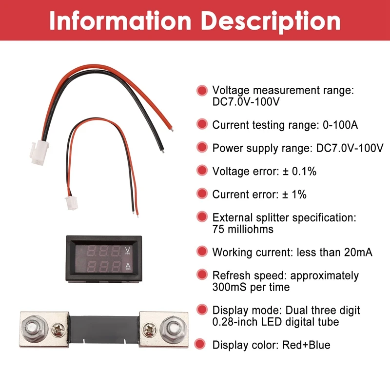 Цифровой измеритель напряжения и тока высоковольтный светодиодный постоянного