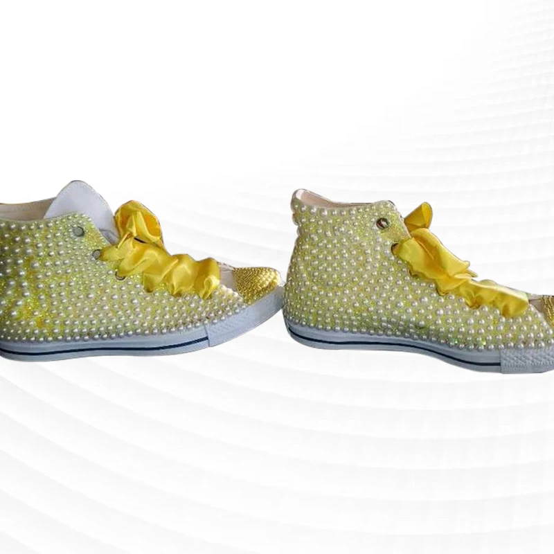 

Холщовые кроссовки с лентами и нейтральным жемчугом, Размеры 35-46