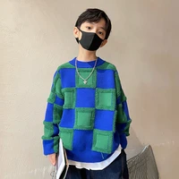 korean hot sales kids thicken knit baby boys sweater children casual plaid pattern warm sweater winter teenager clothes 4 14year