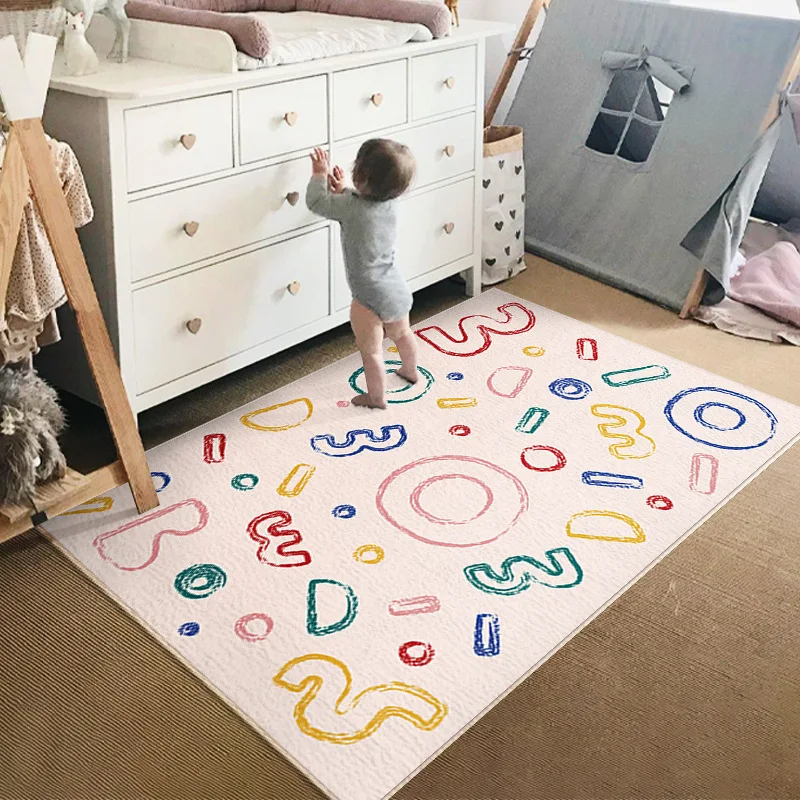 

Children'S Alphanumeric Printing Puzzle Crawling Play Mats Kids Bedroom Bedside Crystal Velvet Anti-Slip Rug Bathroom Doormat