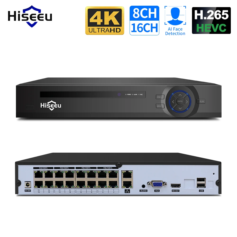Hiseeu 4K 16CH POE NVR Видеорегистратор