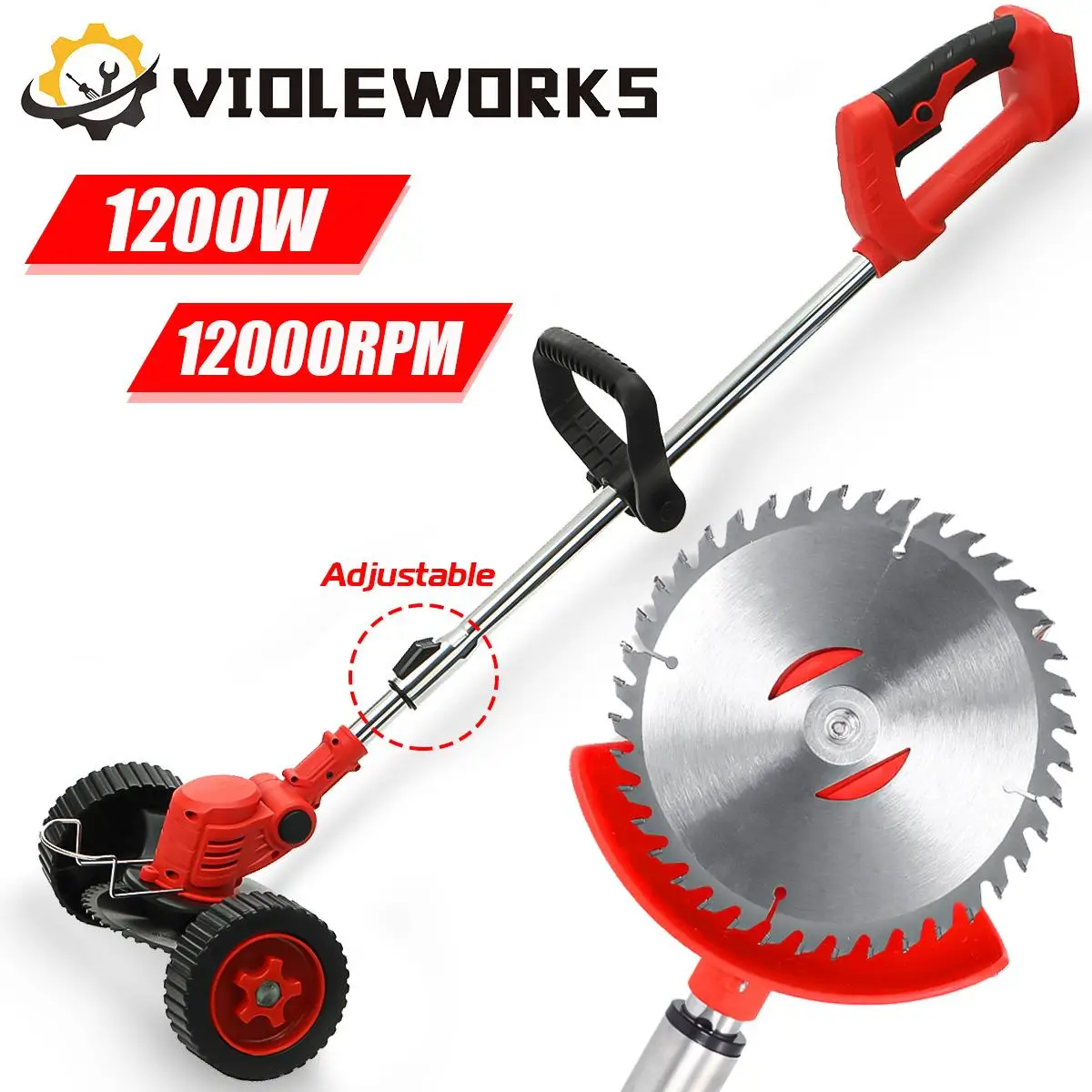 1200W Electric Grass Trimmer Cordless Lawn Mower Hedge Trimmer Adjustable Handheld Garden Power Pruning for 18V Battery