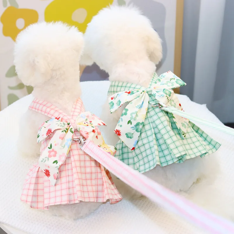 

Dog Collar Skirt Bow Cute Pet Harness with Breast Strap Traction Rope Cat Dogs Clothes Harness Vest Princess Tutu Dress Skirt