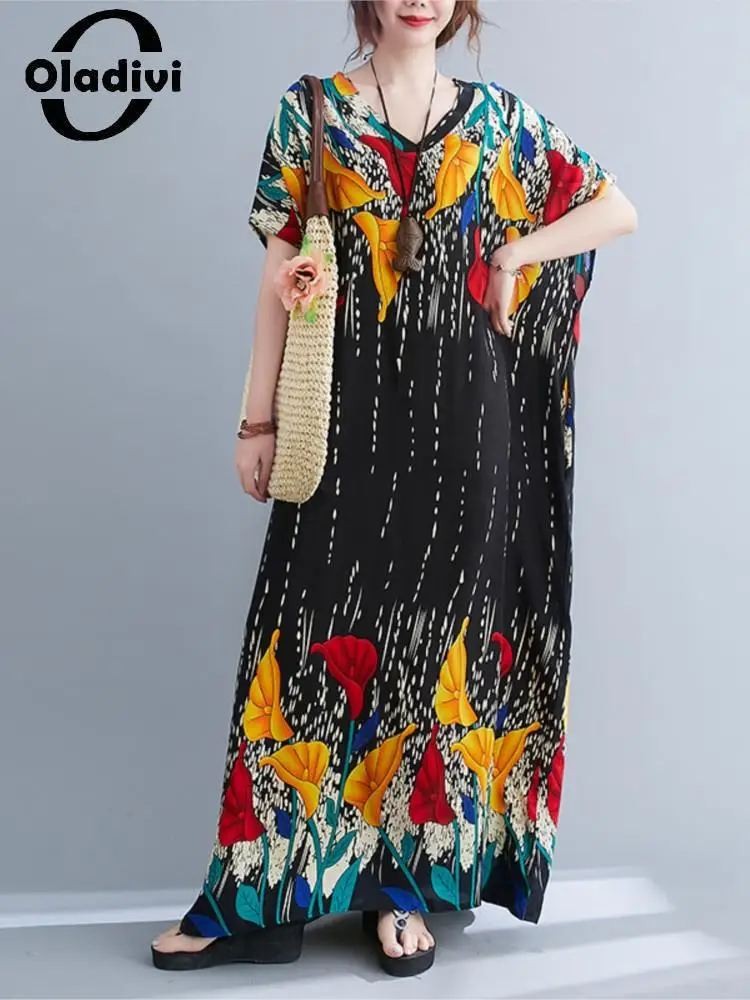 Oladivi Муслима абайя Юба женский халат большого размера и Юба летняя новая мода цветочный принт повседневное Свободное длинное платье большо...