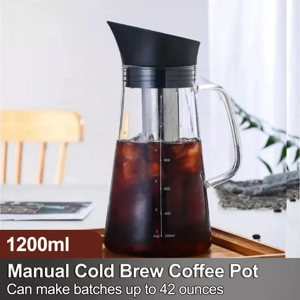 

1200/1500ml Manual Cold Brew Coffee Maker Thickened Glass Coffee Pot Make Juice Tea Kettle Espresso Moka Pot Kitchen Coffeeware