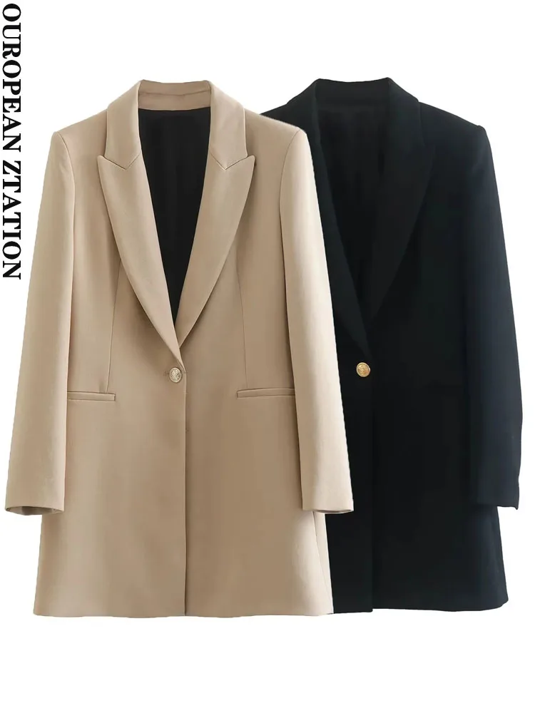 

PAILETE Women 2022 fashion buttoned longline blazer coat vintage long sleeve button-up female outerwear chic overcoat