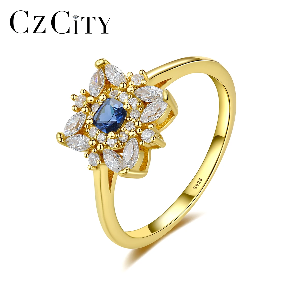 

CZCITY New Fashion Topaz Gemstone Flower Promise Ring for Women Wedding Engagement Fine Jewelry 925 Sterling Silver Anillos Gift
