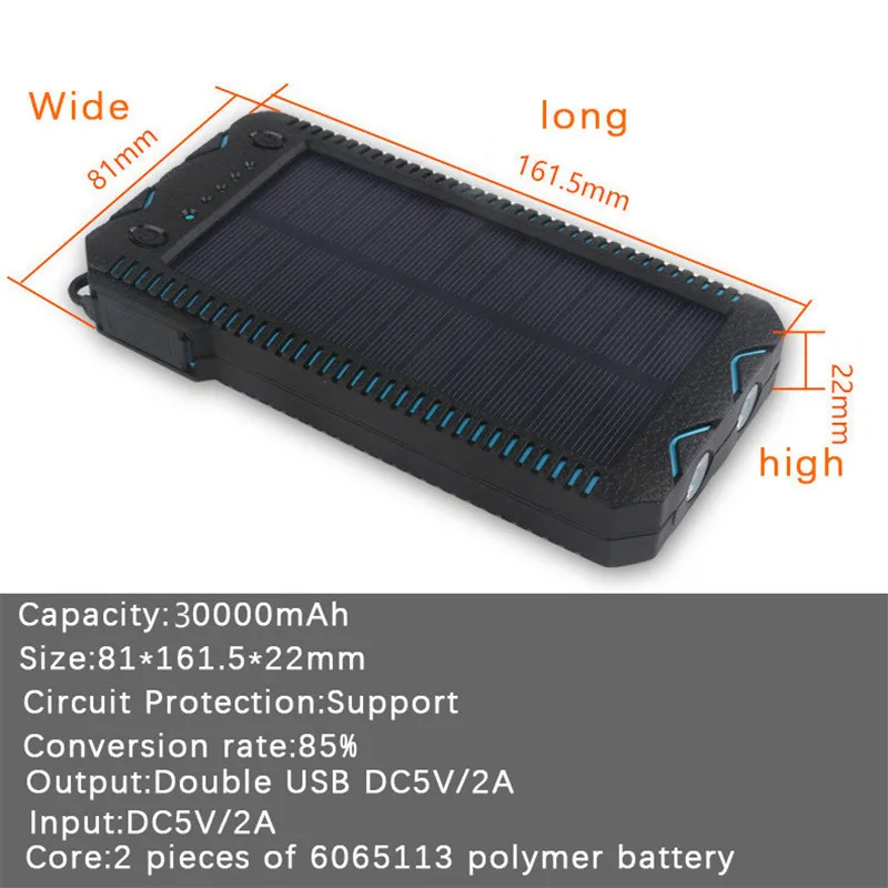 30000mah waterproof solar power bank high capacity mobile phone cigarette lighter charging sos outdoor emergency free global shipping