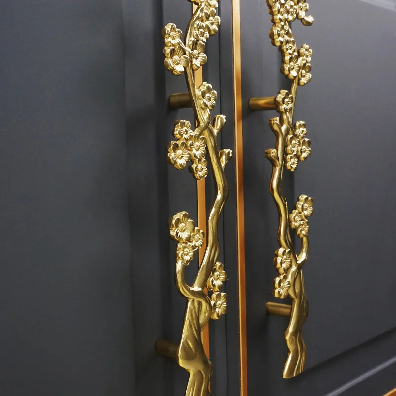 

Drawer Pulls Wardrobe Kitchen Cupboard Cabinet Door Decor Brass Plum Blossom Branch Furniture Handles Hardware Shape Long Handle