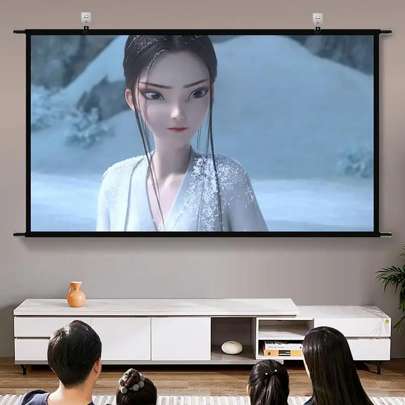 60/84 Inch Projector Screen Polyester 16:9 Camping Watching Movies Hanging White Screens For Home Smart TV IPTV Office Meeting