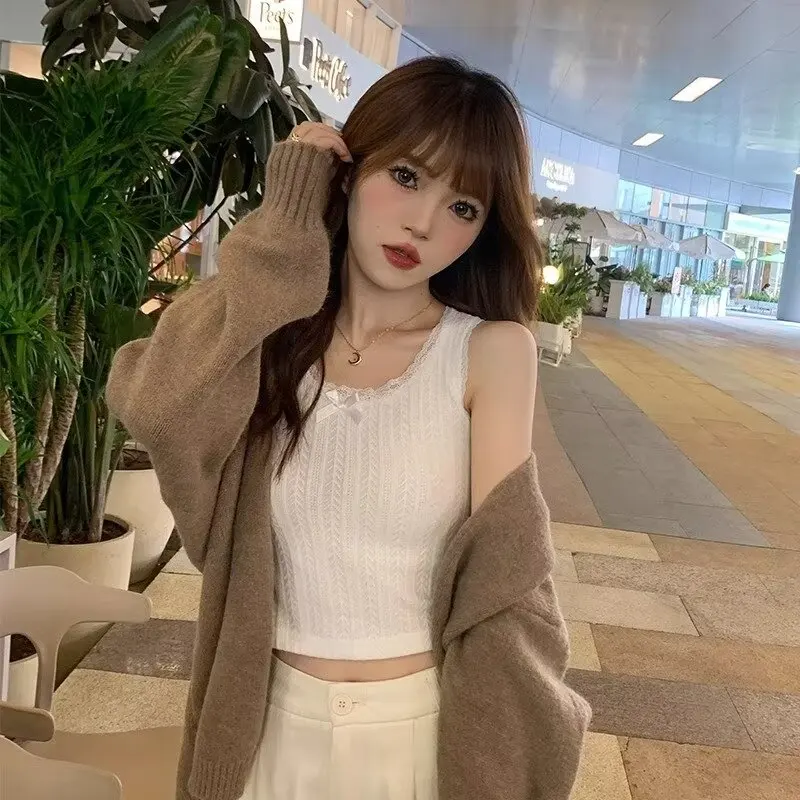 Женский трикотажный жилет на бретелях Мягкая безрукавка без рукавов в Корейском