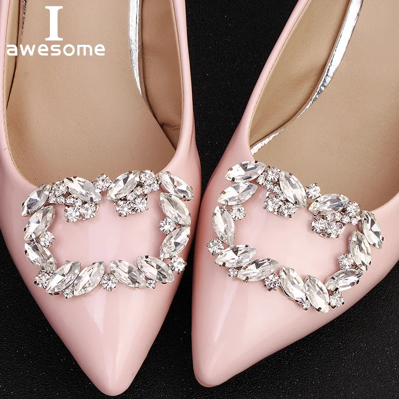 1 Pair 2 PCS Square Decorative Shoe Clips Rhinestone Crystal Charm Elegant Fashion Wedding Party Shoes Decorations Accessories