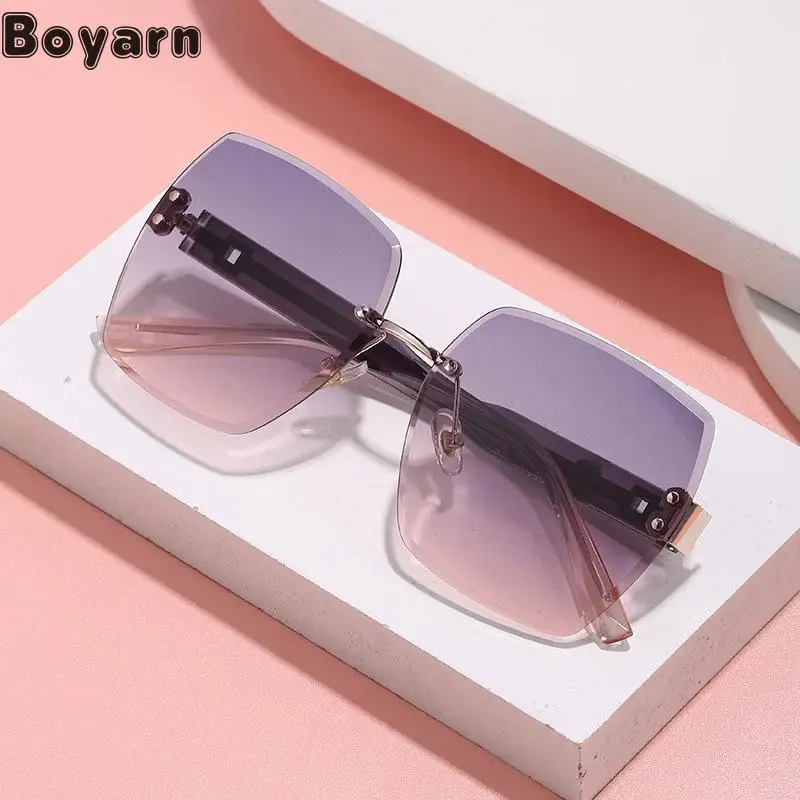

Boyarn New Tr90 Nylon Sunglasses Women's Rimless Diamond Trimmed Large Frame Sunglasses Women's Fashion Sunglasses Eyewear