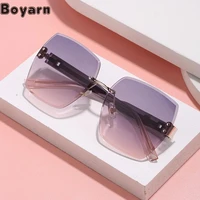 boyarn new tr90 nylon sunglasses womens rimless diamond trimmed large frame sunglasses womens fashion sunglasses eyewear