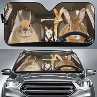 funny rabbit family driving bunny cute animal car sunshade gift for rabbit lover car windshield durable material auto visor fo