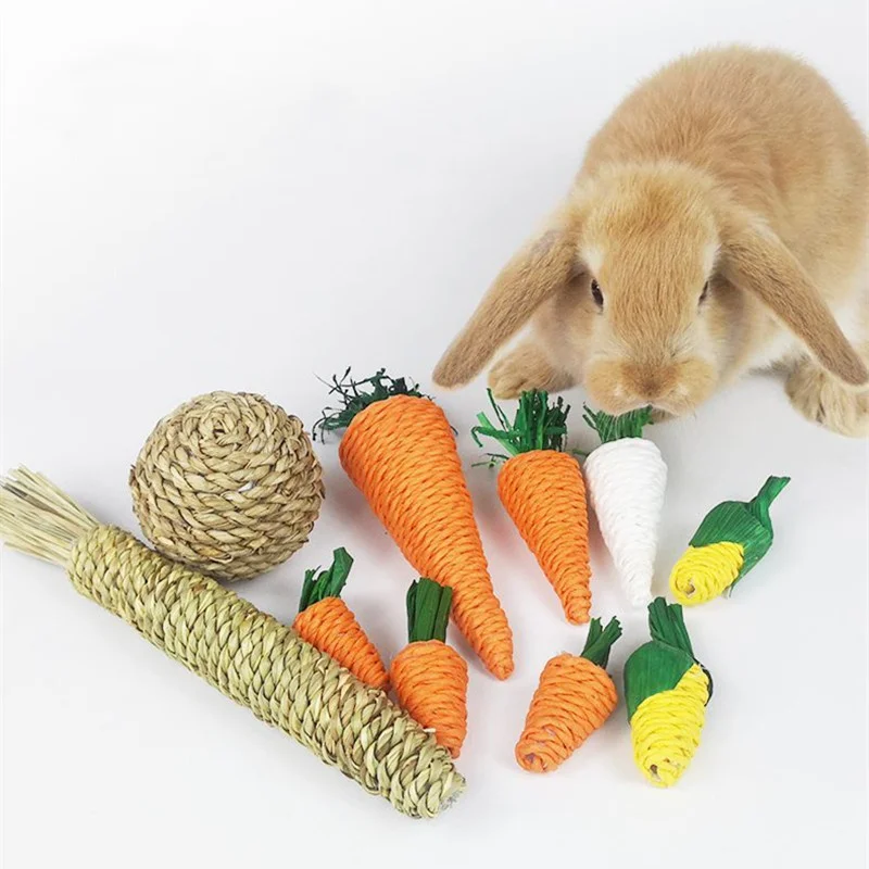 

1pcs Hamster Rabbit Chew Toy Bite Grind Teeth Toys Corn Carrot Woven Balls For Tooth Cleaning Molar Small Animal Accessories