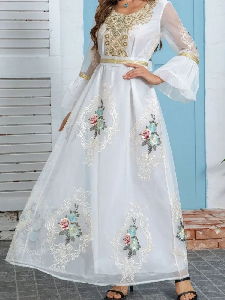 Ид мусульманское праздничное платье для женщин Рамадан Абая с вышивкой и