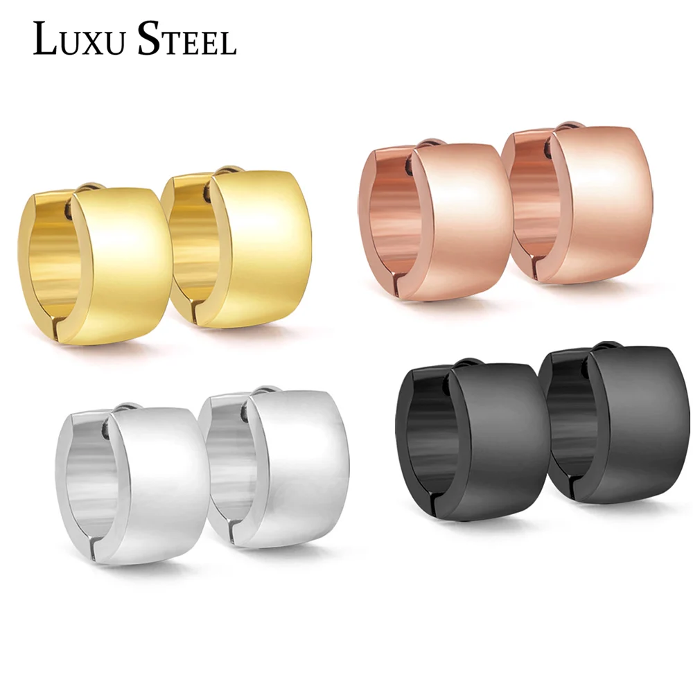 LUXUSTEEL Big Width Hoop Earrings for Women Men Stainless Steel Smooth Matte Thick Round Earrings Punk HipHop Male Jewelry Gift