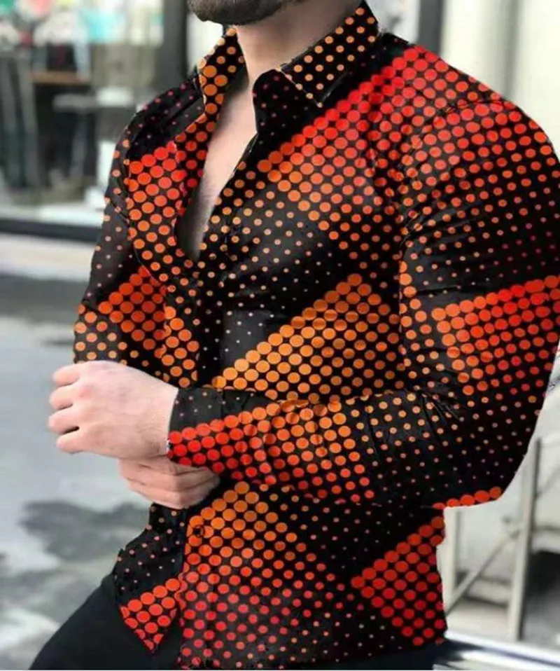 2022 Autumn Men's Casual Hawaiian Printed Shirts Brand Streetwear Cardigan High-end Long Sleeve Dress Shirt