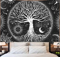 tree of life tapestry black and white galaxy space sun moon room decor tapiz home aesthetic art wall hanging bedroom decoration