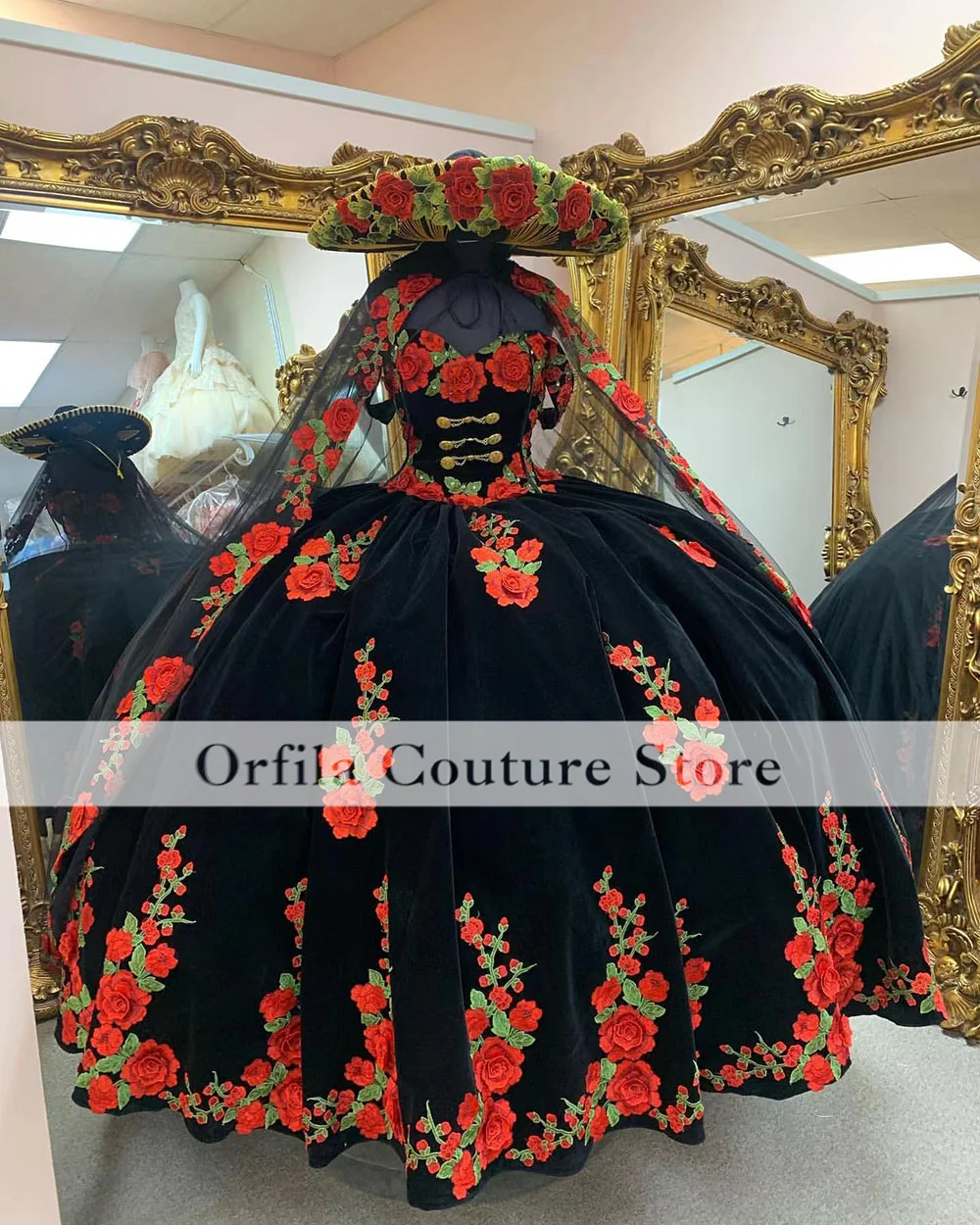 Фото Платья с вышивкой Charro Quinceanera 2023 мексиканские платья с открытыми плечами 15 лет с открытой спиной милое 16-летнее платье №2