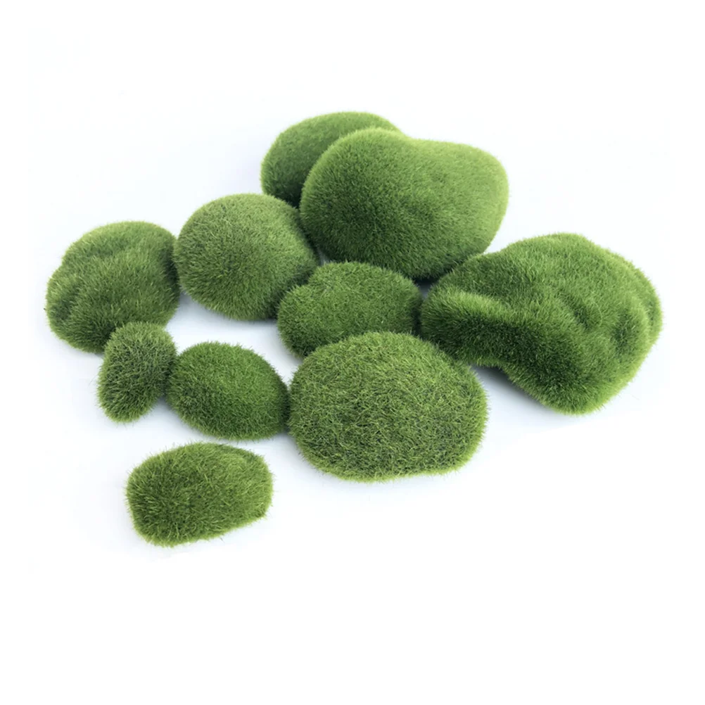 

Искусственные камни 20 шт., Искусственный мох, искусственные зеленые шарики, флокирующие камни, бонсай, вазы, наполнители, украшение