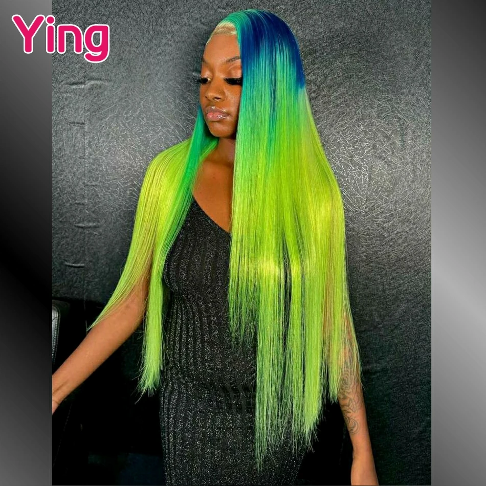 Женский парик из натуральных волос Ying 12A Omber прямых человеческих зеленого и