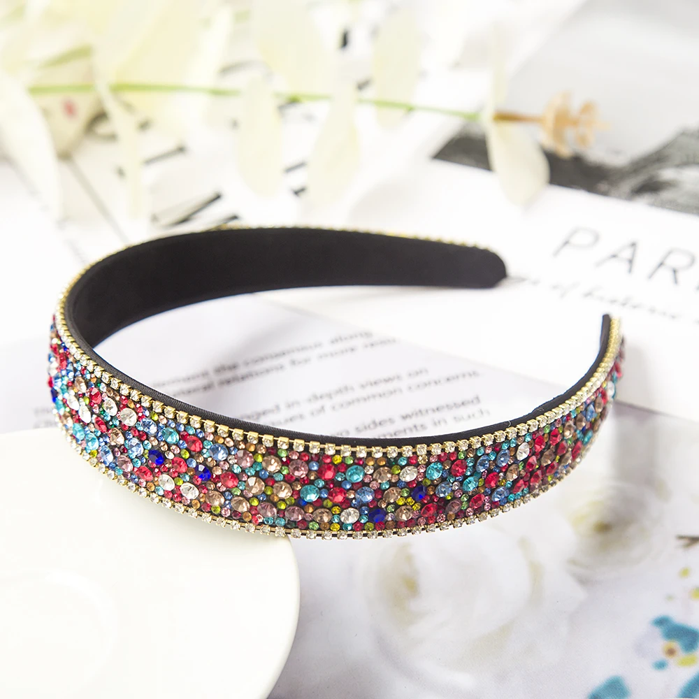 

Plastic Crystal Headbands Fashion Hair Hoop Bands Bezel Luxurious Rhinestones Sponge Hairbands Women Hair Accessories Headdress