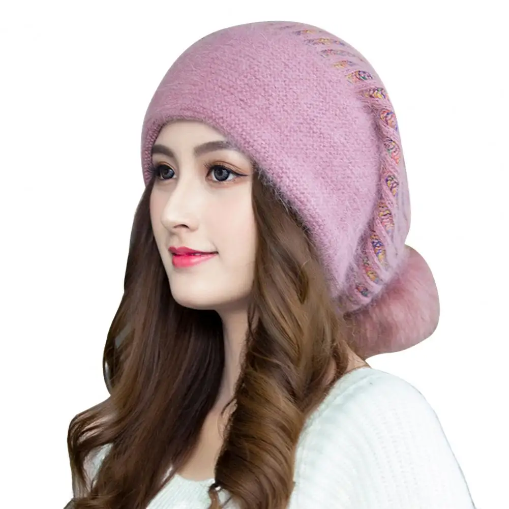 

Women Knitted Hat Baggy Slouchy Back Pompom Stretchy Double-layers Keep Warm Thickened Autumn Winter Beanie Cap for Outdoor