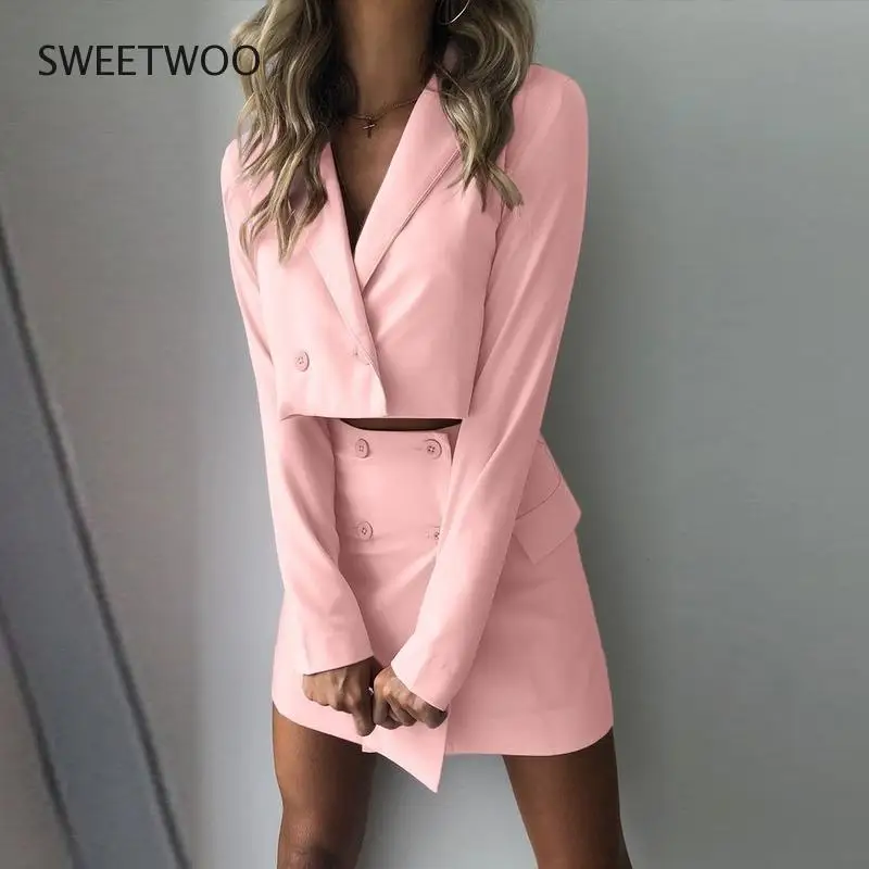 

Temperament Slim Navel Small Suit Skirt Two-piece Skirt Ladies Short Coat + Suit Hip Slim Fit Jacket High Waist Skirt Sportswear