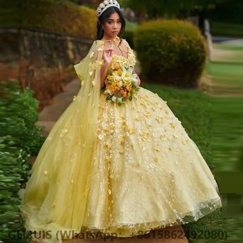 

Lavender Yellow Quinceanera Sweet 16 Dresses Lace Applique Off Shoulder Lace-up Prom Ball Gowns Graduation 7th