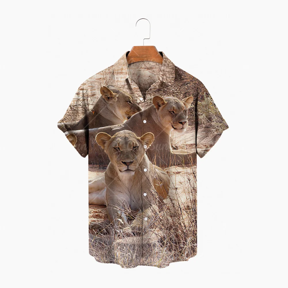 

Fashion Cat Print Hawaii Aloha Shirt Men's Summer New Short Sleeve Beach Shirt Men's Holiday Party Vacation Clothing