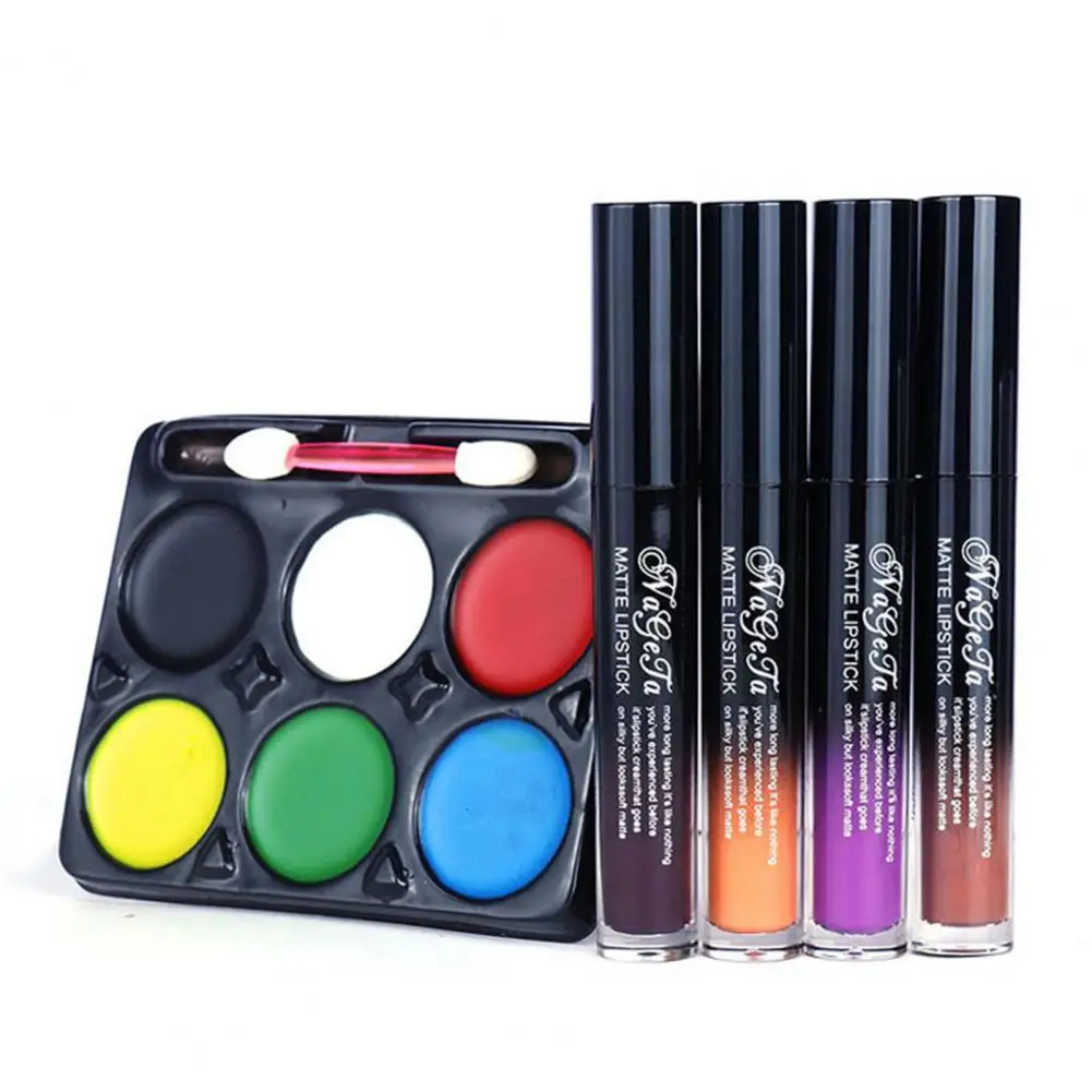 

Halloween Blood Makeup Spooky Halloween Makeup Set Long-lasting Lip Gloss Face Paint Non Sticky Cup Create Spooky Looks