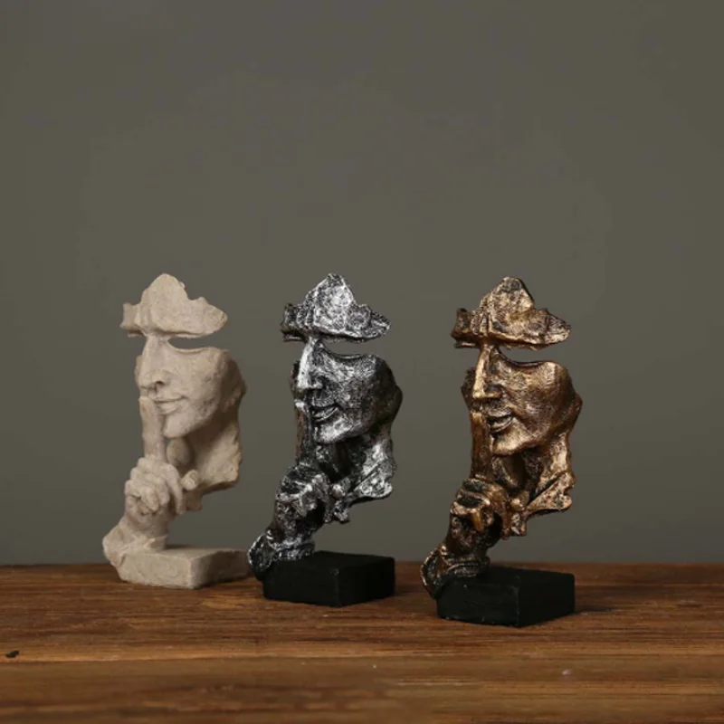 17 см домашний декор абстрактная беззвучная Золотая Статуэтка из смолы с тихим